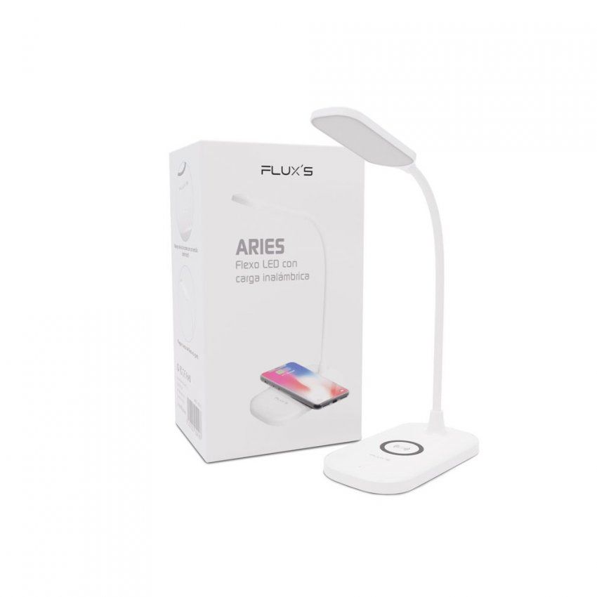 flexo con luz led fluxs qi aries 3w carga inalambrica color blanco
