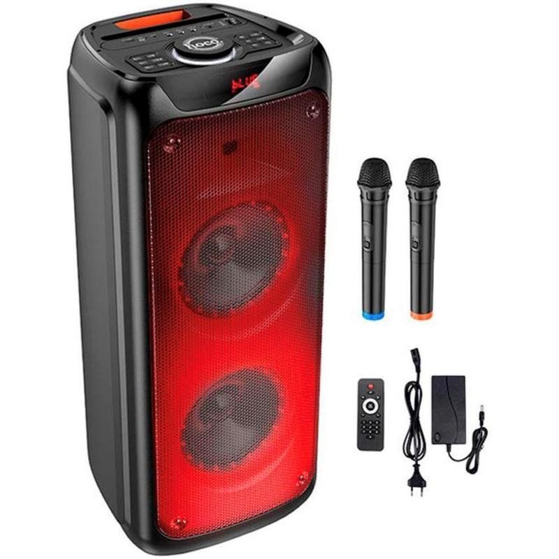 hoco ds53 altavoz bluetooth party con luces y 2 microfonos